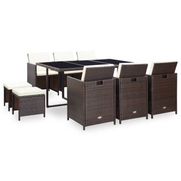 Set mobilier de exterior cu perne 11 piese maro poliratan
