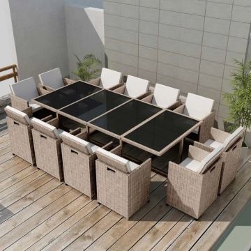 Set mobilier de exterior cu perne 13 piese bej poliratan