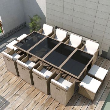 Set mobilier de exterior cu perne 13 piese bej poliratan