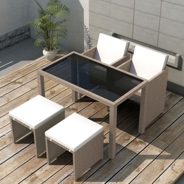 Set mobilier de exterior cu perne 5 piese bej poliratan