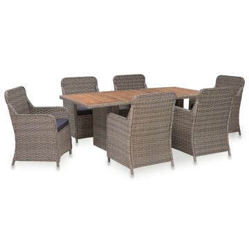 Set mobilier de exterior cu perne 7 piese maro poliratan