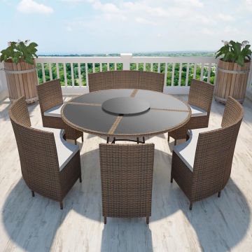 Set mobilier de exterior cu perne 7 piese maro poliratan
