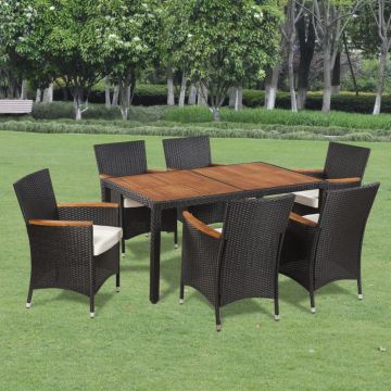 Set mobilier de exterior cu perne 7 piese poliratan