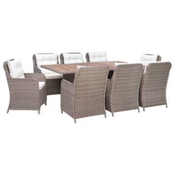 Set mobilier de exterior cu perne 9 piese maro poliratan