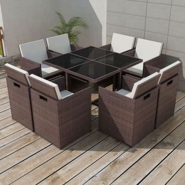 Set mobilier de exterior cu perne 9 piese maro poliratan