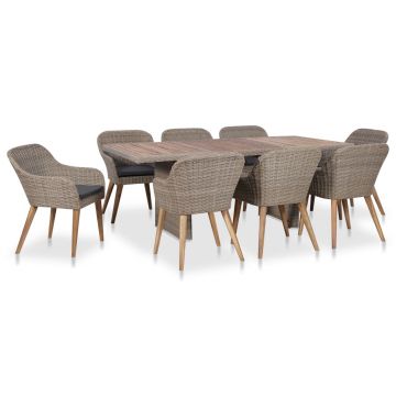 Set mobilier de exterior cu perne 9 piese poliratan