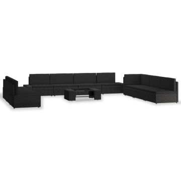 Set mobilier de grădină 10 piese negru poliratan