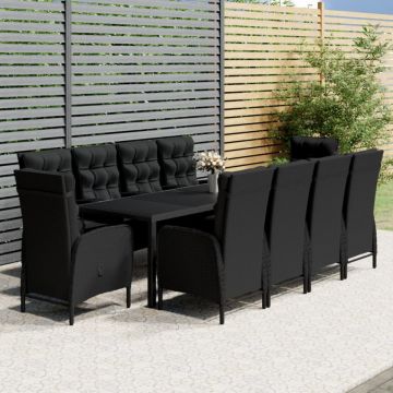 Set mobilier de grădină, 11 piese, negru, poliratan