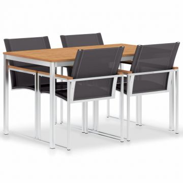 Set mobilier de grădină 5 piese lemn de tec & oțel inoxidabil