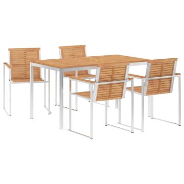 Set mobilier de grădină 5 piese lemn de tec & oțel inoxidabil