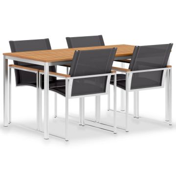 Set mobilier de grădină 5 piese lemn de tec & oțel inoxidabil