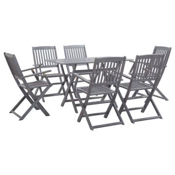 Set mobilier de grădină 7 piese gri lemn masiv de acacia