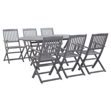 Set mobilier de grădină 7 piese gri lemn masiv de acacia
