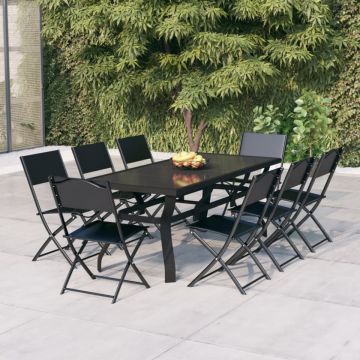 Set mobilier de grădină, 9 piese, gri și negru