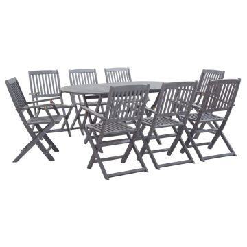 Set mobilier de grădină 9 piese gri lemn masiv de acacia