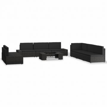 Set mobilier de grădină 9 piese negru poliratan