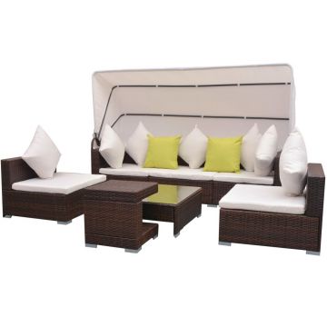 Set mobilier de grădină cu baldachin 7 piese maro poliratan