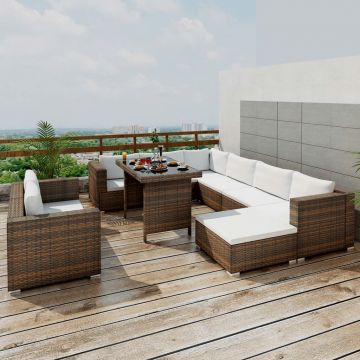 Set mobilier de grădină cu perne 10 piese maro poliratan