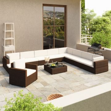 Set mobilier de grădină cu perne 12 piese maro poliratan