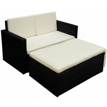 Set mobilier de grădină cu perne 2 piese negru poliratan