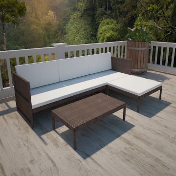 Set mobilier de grădină cu perne 3 piese maro poliratan