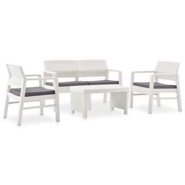 Set mobilier de grădină cu perne 4 piese alb plastic