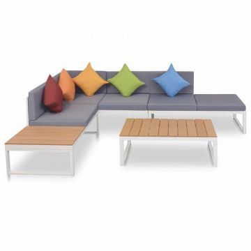 Set mobilier de grădină cu perne 4 piese aluminiu și WPC