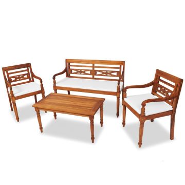 Set mobilier de grădină cu perne 4 piese lemn masiv de tec