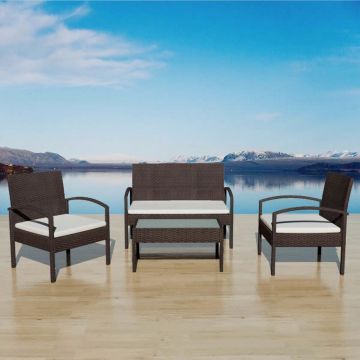 Set mobilier de grădină cu perne 4 piese maro poliratan