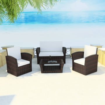 Set mobilier de grădină cu perne 4 piese maro poliratan