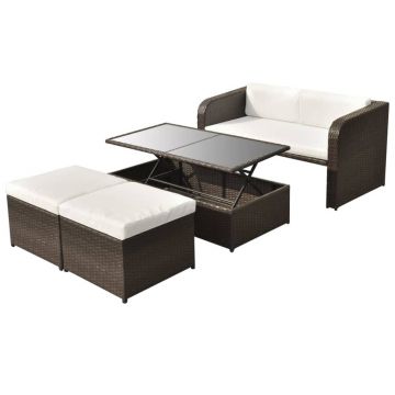 Set mobilier de grădină cu perne 4 piese maro poliratan