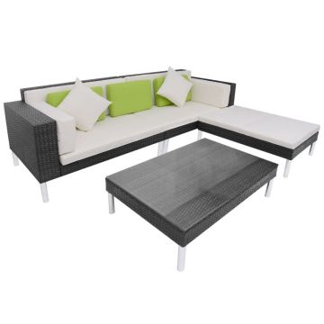 Set mobilier de grădină cu perne 4 piese negru poliratan