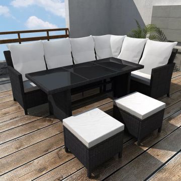 Set mobilier de grădină cu perne 4 piese negru poliratan