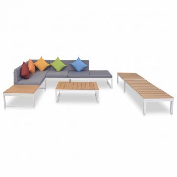 Set mobilier de grădină cu perne 5 piese aluminiu și WPC