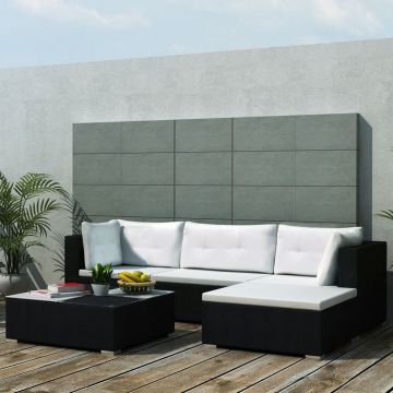 Set mobilier de grădină cu perne 5 piese negru poliratan