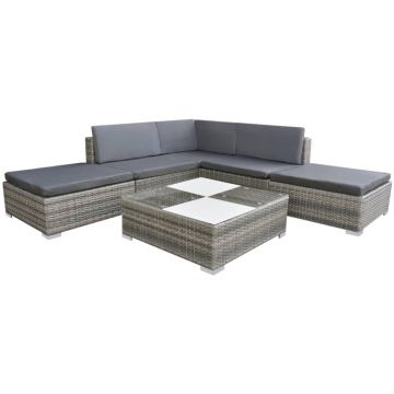 Set mobilier de grădină cu perne 6 piese gri poliratan