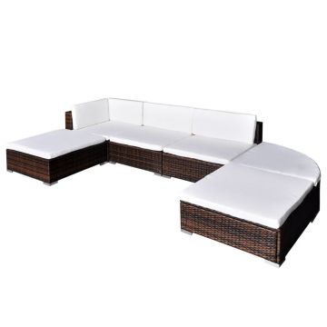 Set mobilier de grădină cu perne 6 piese maro poliratan
