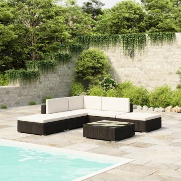 Set mobilier de grădină cu perne, 6 piese, negru, poliratan