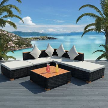 Set mobilier de grădină cu perne 6 piese negru poliratan