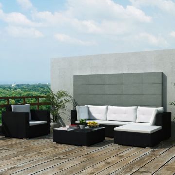 Set mobilier de grădină cu perne 6 piese negru poliratan