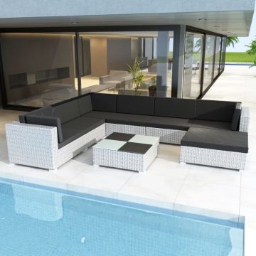 Set mobilier de grădină cu perne 8 piese alb poliratan