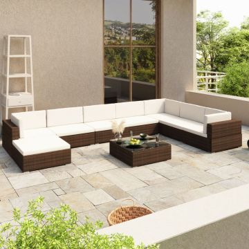 Set mobilier de grădină cu perne 8 piese maro poliratan