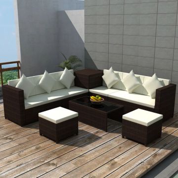 Set mobilier de grădină cu perne 8 piese maro poliratan