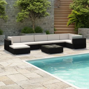 Set mobilier de grădină cu perne 8 piese negru poliratan
