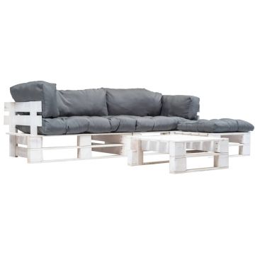 Set mobilier de grădină paleți cu perne gri 4 piese lemn