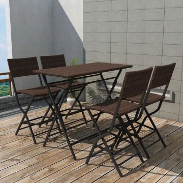 Set mobilier exterior pliabil 5 piese maro oțel poliratan