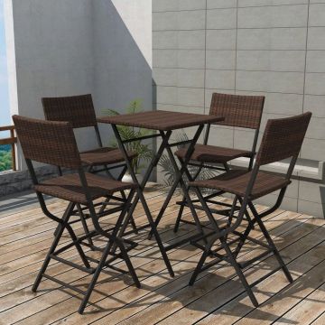 Set mobilier exterior pliabil 5 piese maro oțel poliratan