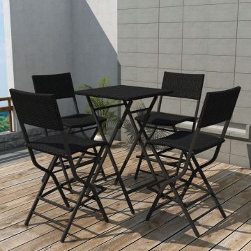 Set mobilier exterior pliabil 5 piese negru oțel poliratan