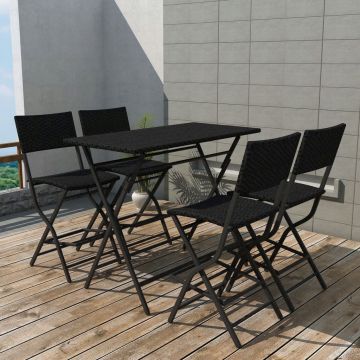 Set mobilier exterior pliabil 5 piese negru oțel poliratan