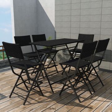 Set mobilier exterior pliabil 7 piese negru oțel poliratan